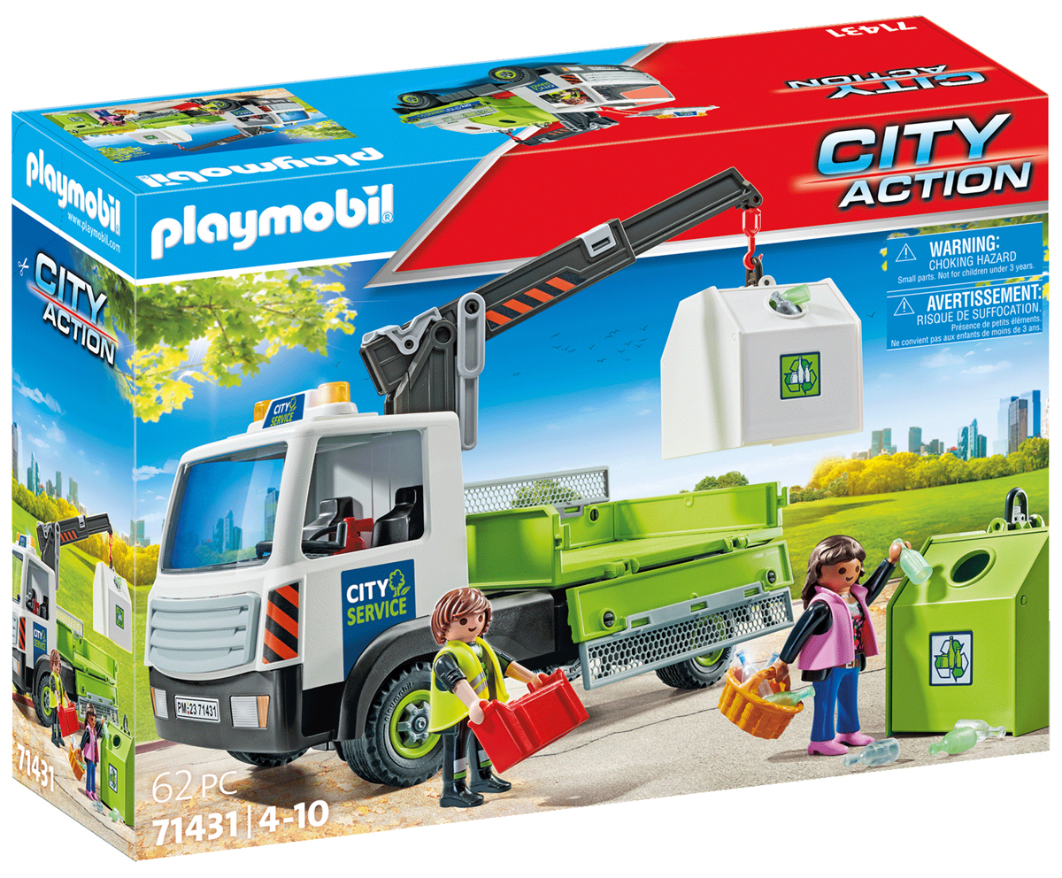 Playmobil City Action Pas Cher Camion Grue De Recyclage De Verre